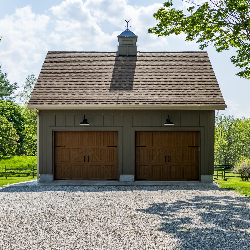 Two door barn-style garage.
