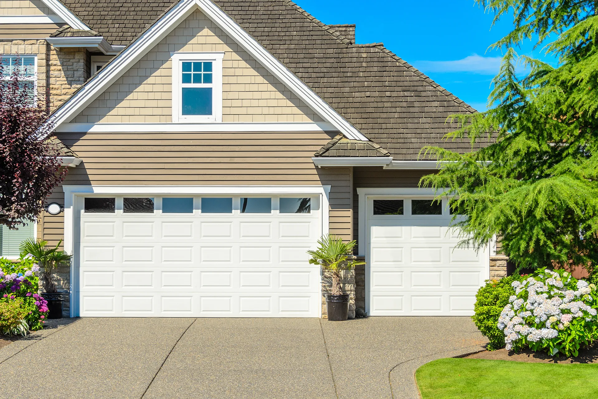 Residential garage door driveway.